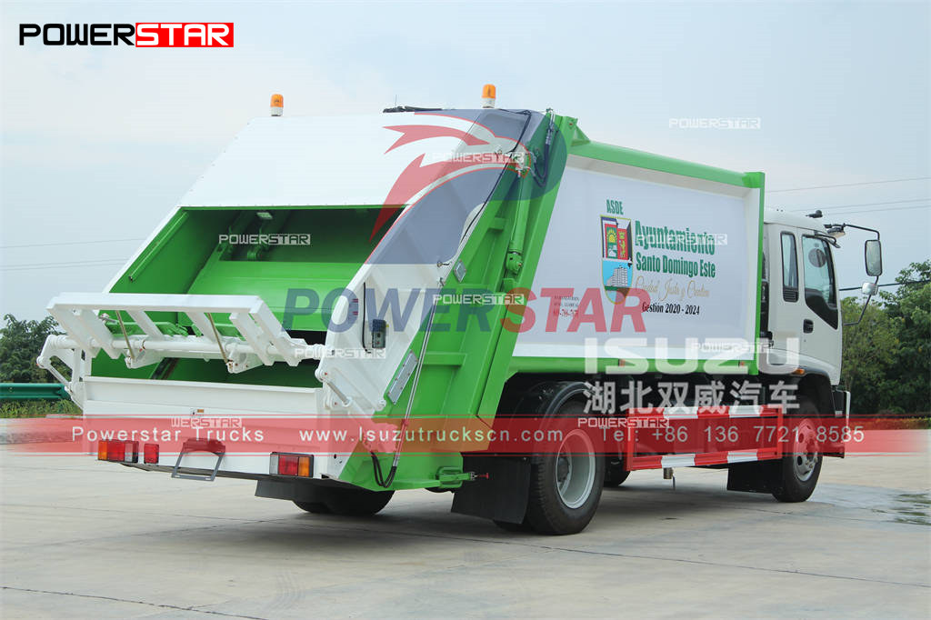 Exportation de camions compacteurs de déchets ISUZU FTR 16cbm vers l'Amérique du Sud