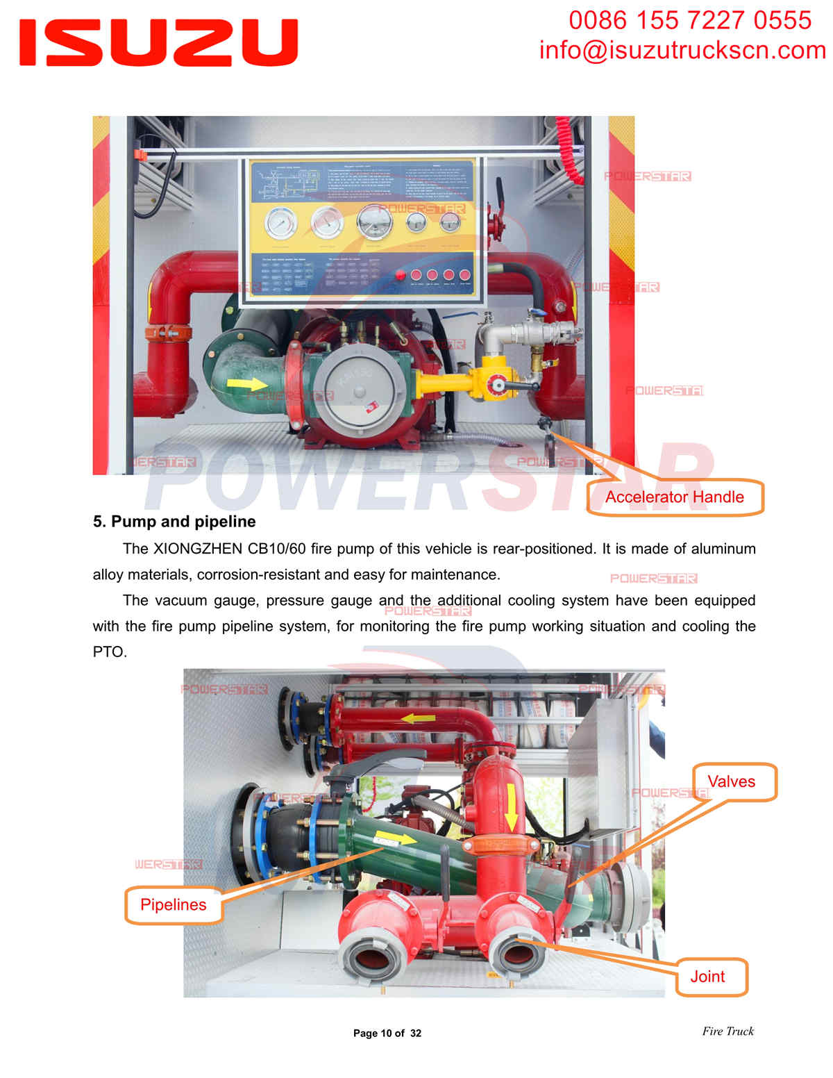 POWERSTAR ISUZU FVZ Camion de pompier export Afrique