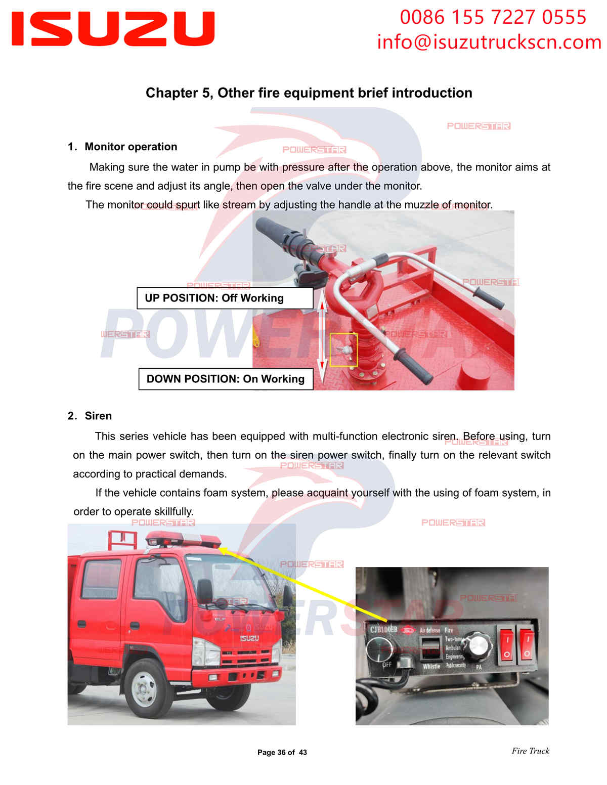 POWERSTAR ISUZU 100P Camion de pompier eau et mousse export Albanie