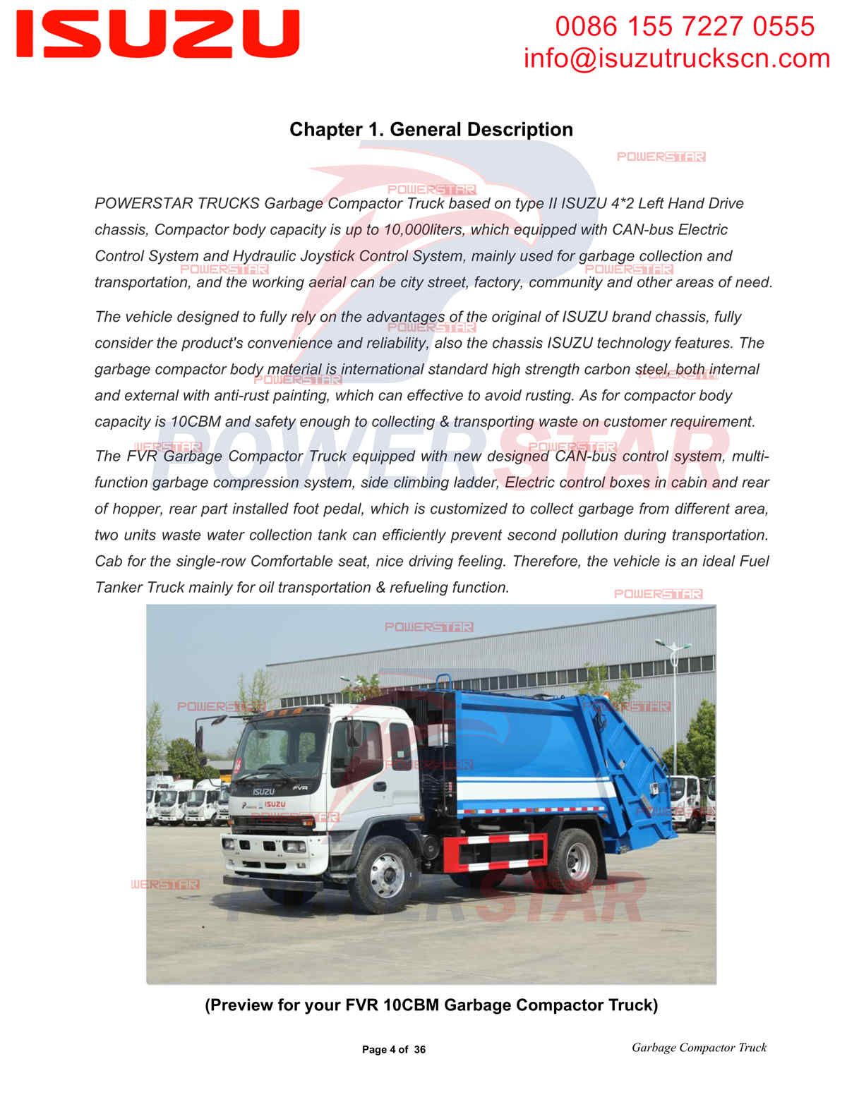 Manuel d'utilisation du camion compacteur d'ordures POWERSTAR