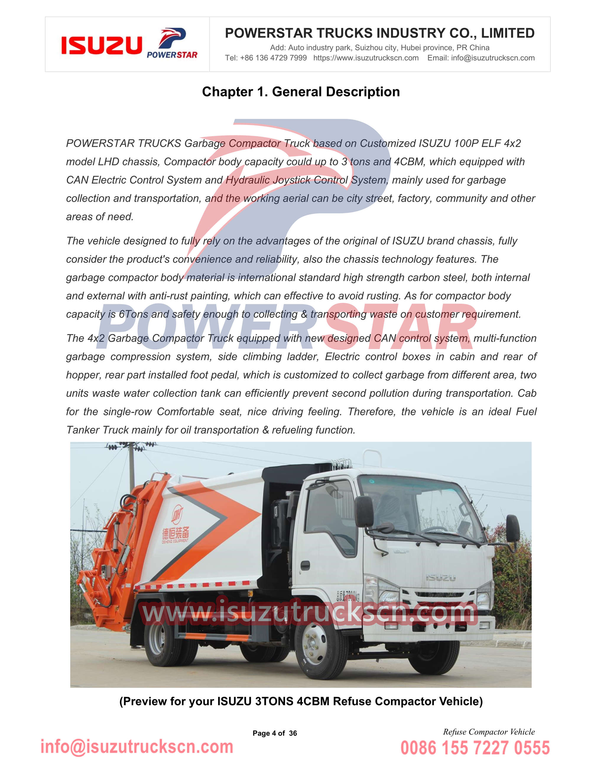 POWERSTAR Isuzu 4cbm Compacteur d'ordures Véhicule Manuel exportation Afrique Gambie
