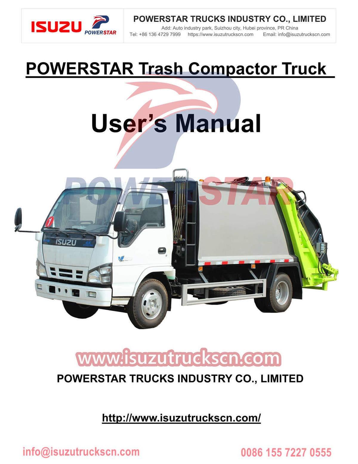 Camion compacteur de déchets Isuzu de Dubaï 6cbm pour le manuel d'opération d'exportation
    