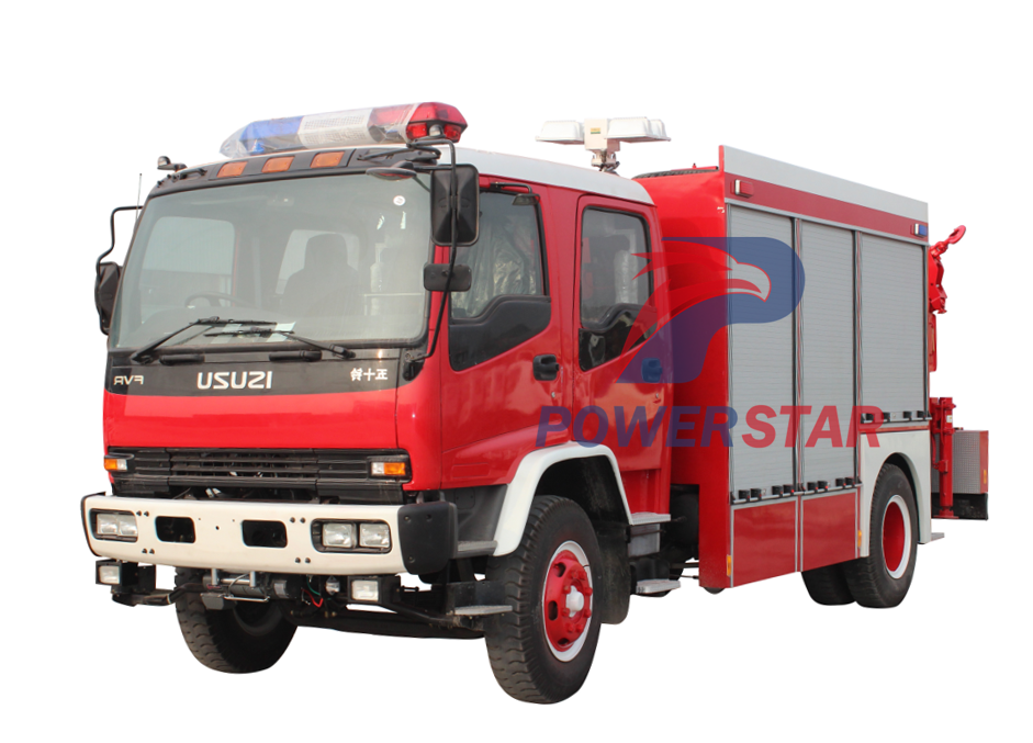 camion de lutte contre les incendies d'urgence avec grue