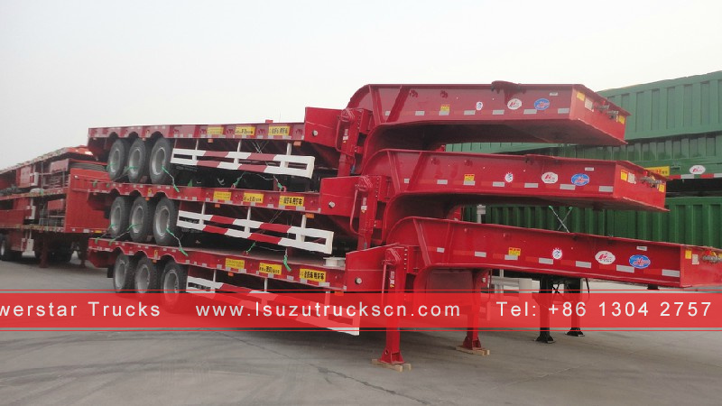 China Tri-Axles Lowbed Semi Trailers, LowBed Trailer Dimensions Customized 