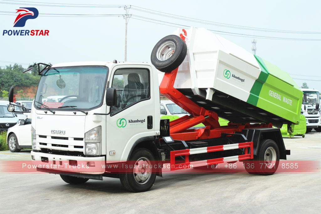 Mongolia 8tons Isuzu Rearloader hooklift waste collector truck for sale