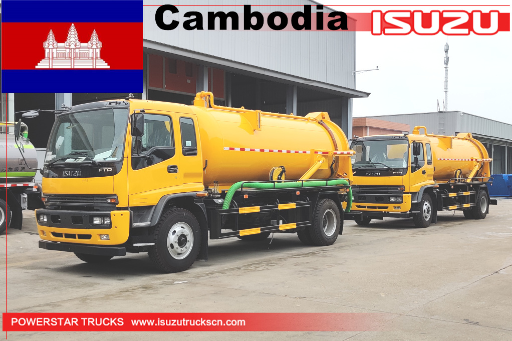 Cambodge ISUZU 10000 Litres 190HP Camion-citerne d'aspiration des eaux usées sous vide Camion-citerne aspirateur d'aspiration fécale