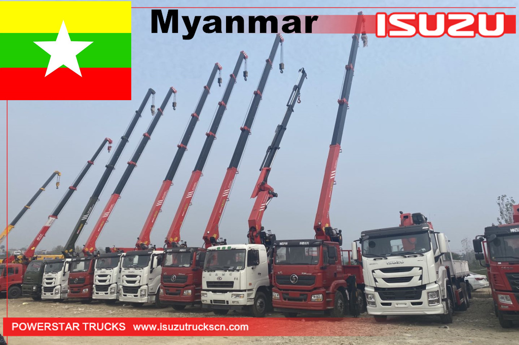 Grue originale de camion de cargaison d'ISUZU GIGA de Myanmar avec la grue télescopique montée par grues de boom de 16Ton Palfinger SPS40000