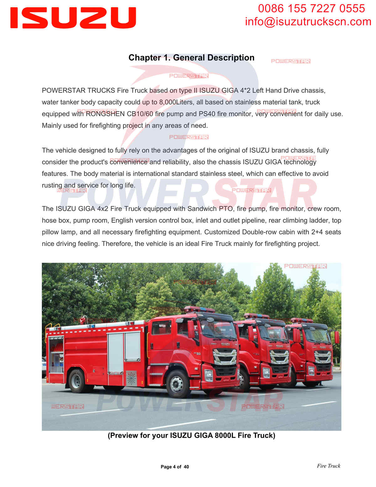 Camions de lutte contre l'incendie à eau Isuzu giga en vente