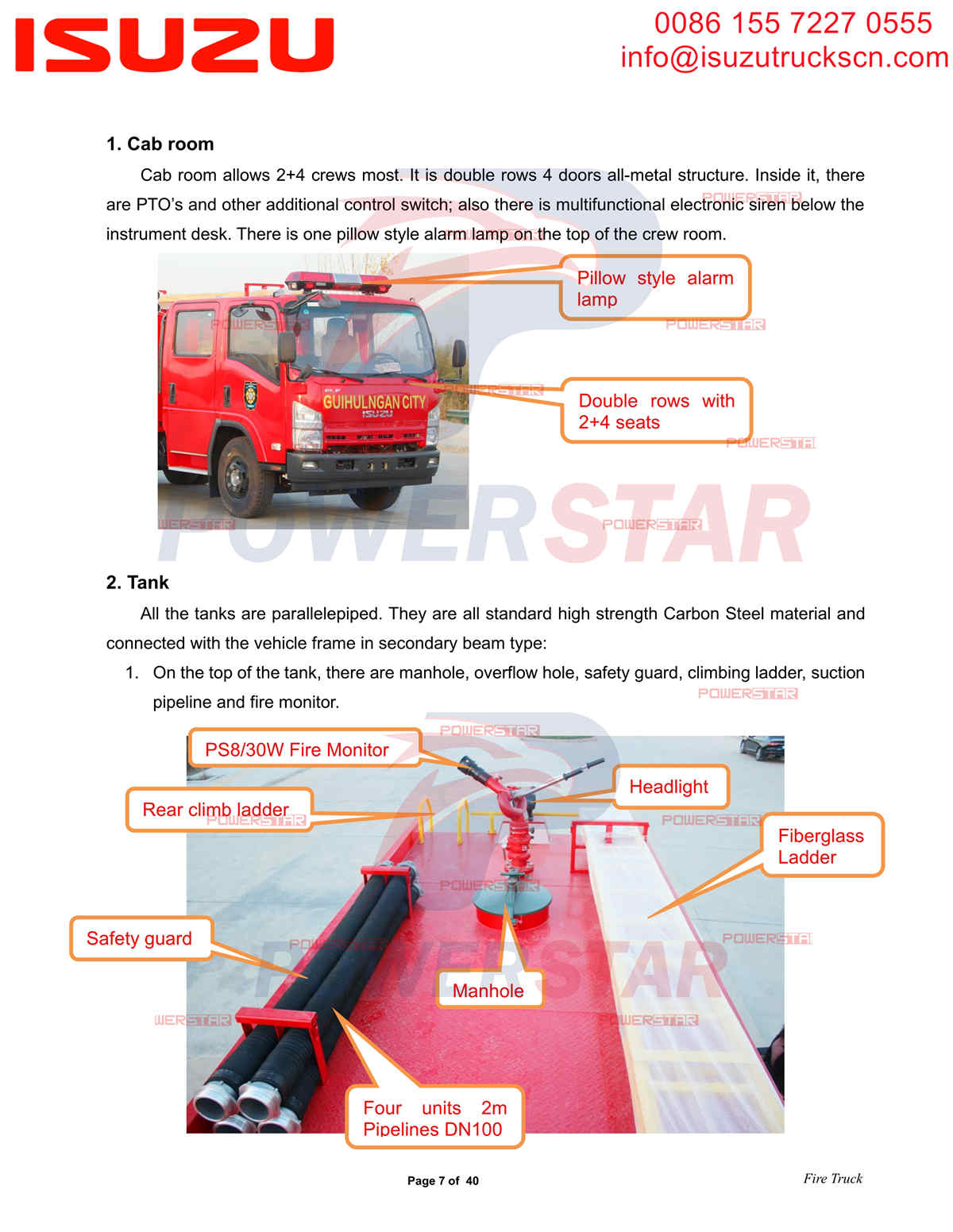Exportation de camions de pompiers à eau POWERSTAR ISUZU NQR vers les Philippines Davao