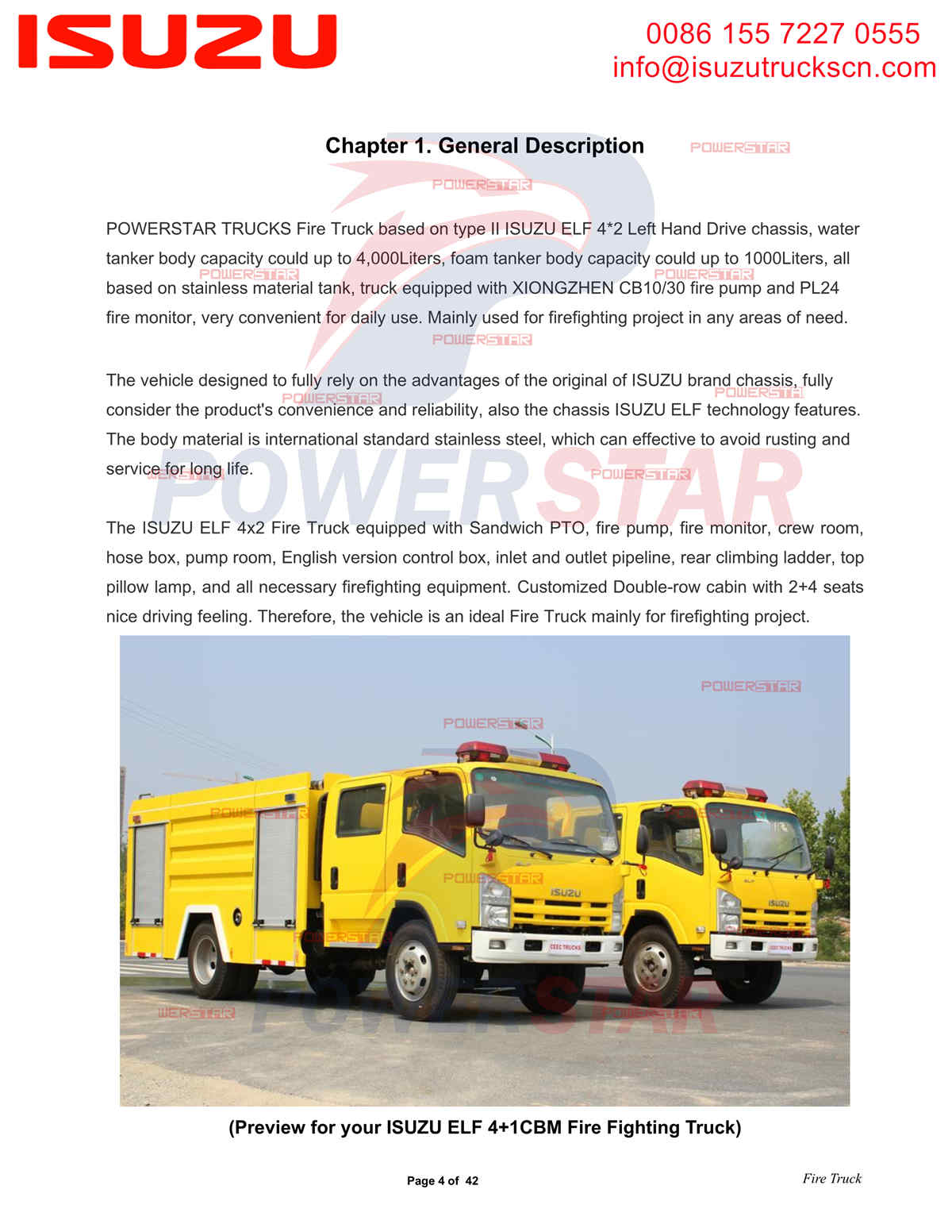Exportation de camions de pompiers à eau et à mousse POWERSTAR ISUZU ELF vers Dubaï