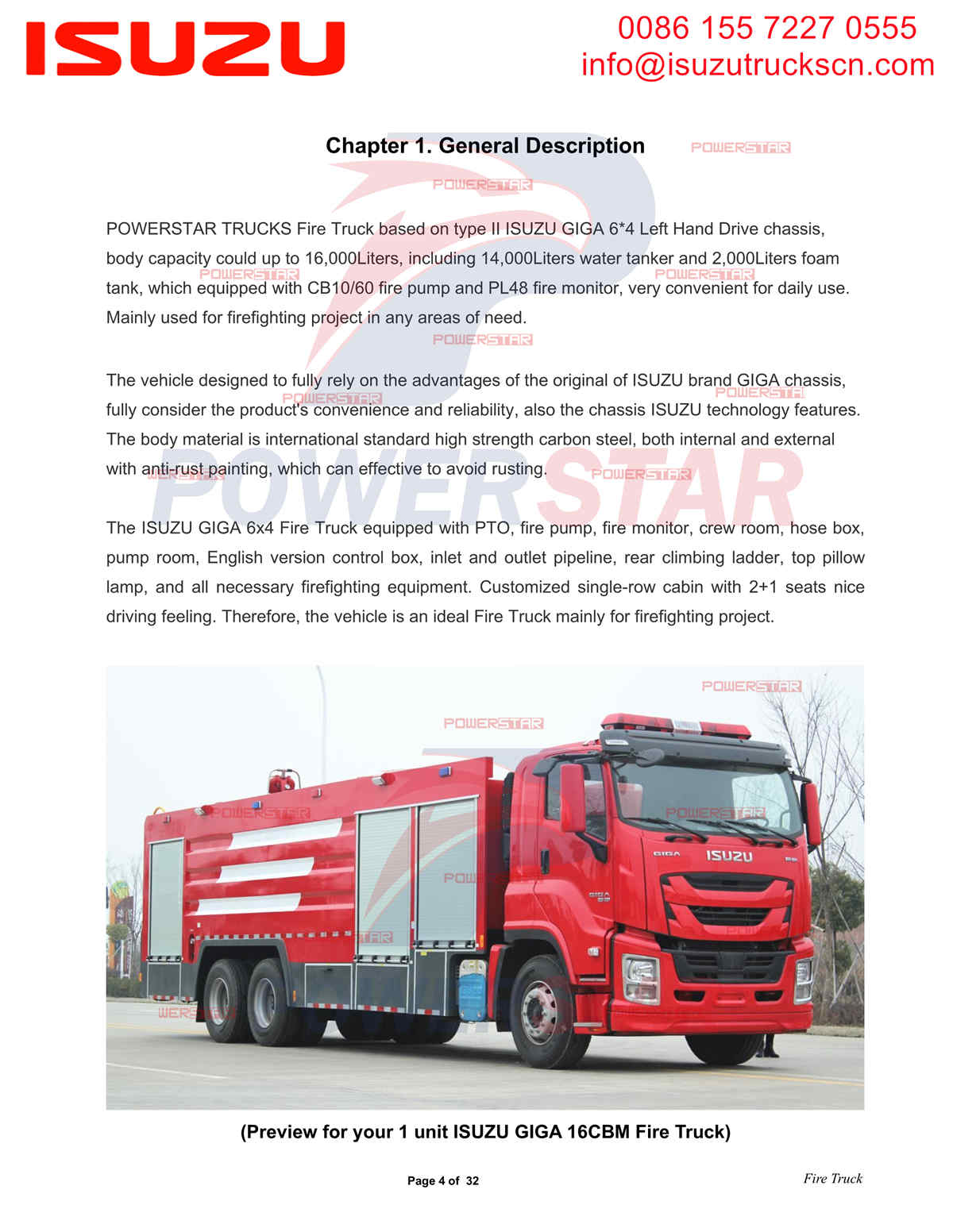 POWERSTAR ISUZU camion de pompiers exportation manuelle pays du moyen-orient