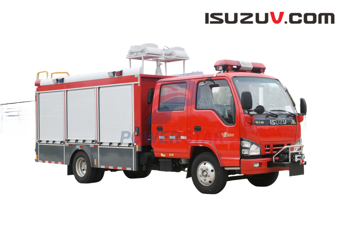 Châssis de camion à cabine Isuzu NKR avec treuil, grue, générateur et lumière télescopique