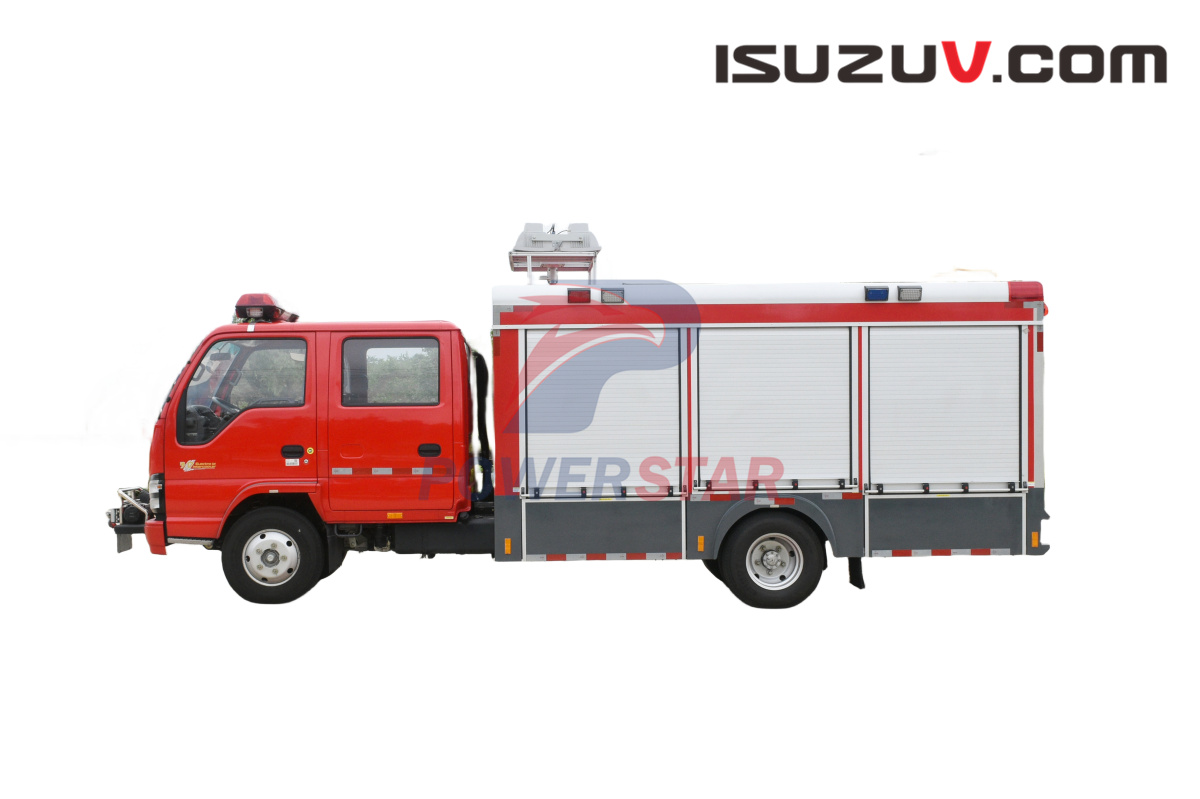 Châssis de camion à cabine Isuzu NKR avec treuil, grue, générateur et lumière télescopique