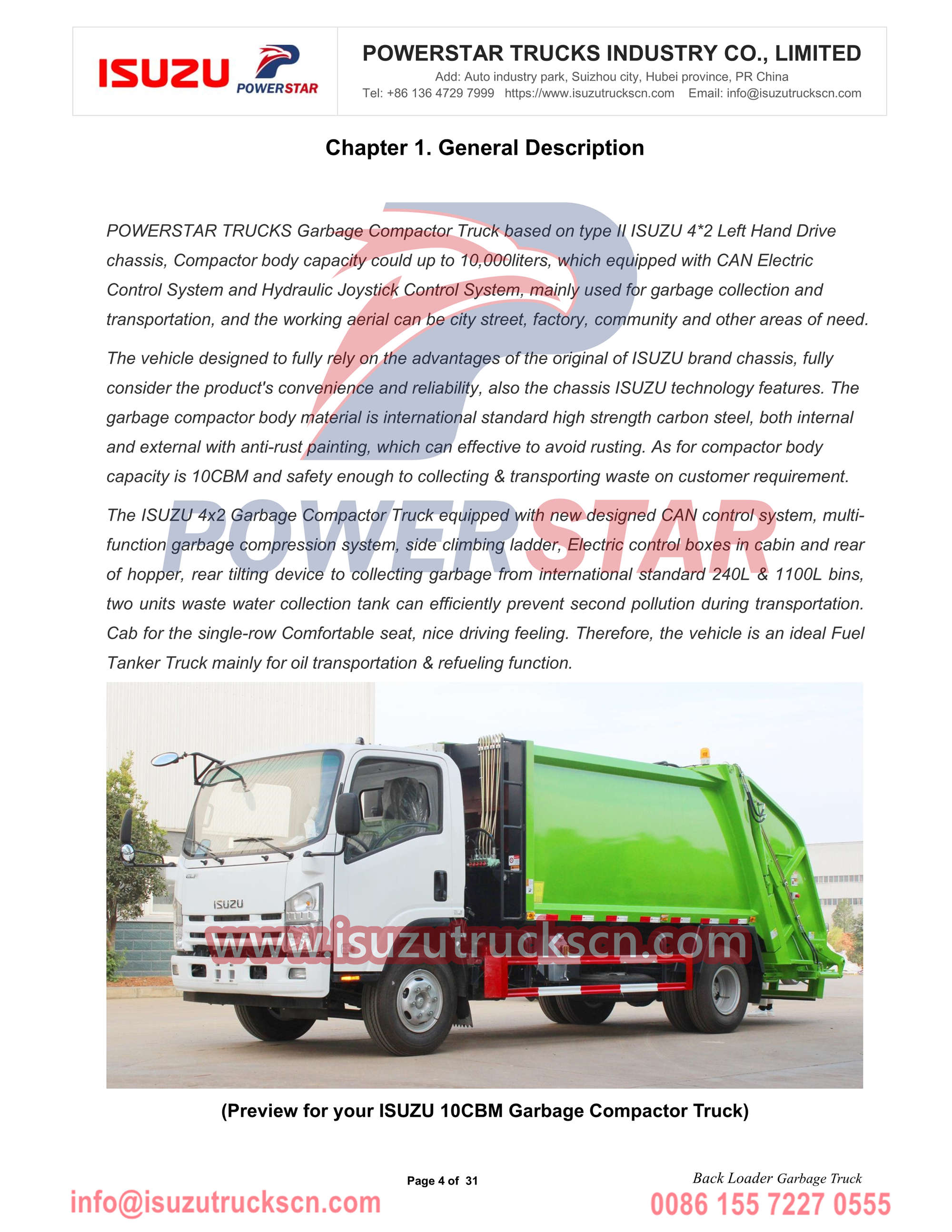 Exportation de camion compacteur de déchets ISUZU NPR 10cbm au Cap-Vert