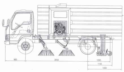 dessin technique pour camion balayeuse mécanique à balai de marque Isuzu