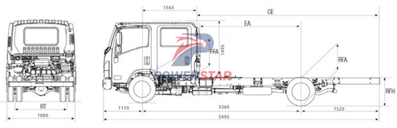 dessin technique du châssis de camion double cabine Isuzu ELF NQR NKR