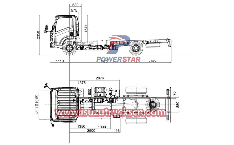 Dessin technique du châssis de camion hors route Isuzu 700P 4x4 4175mm