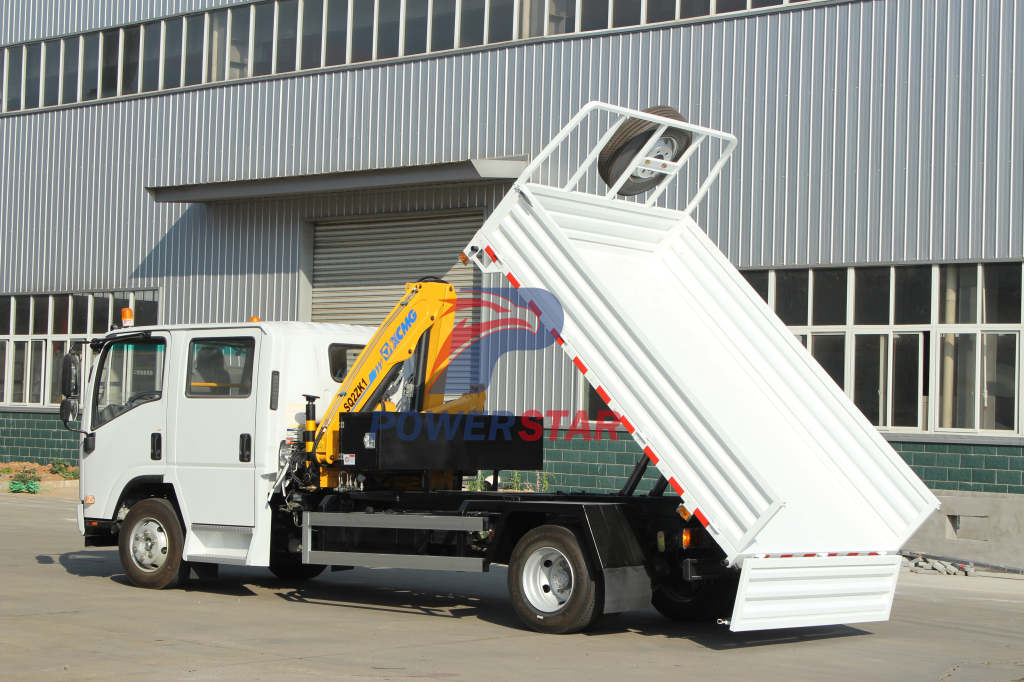 Kazakhstan Airport 15unit Isuzu NPR dump tipper truck with 2ton XCMG folding boom crane for sale