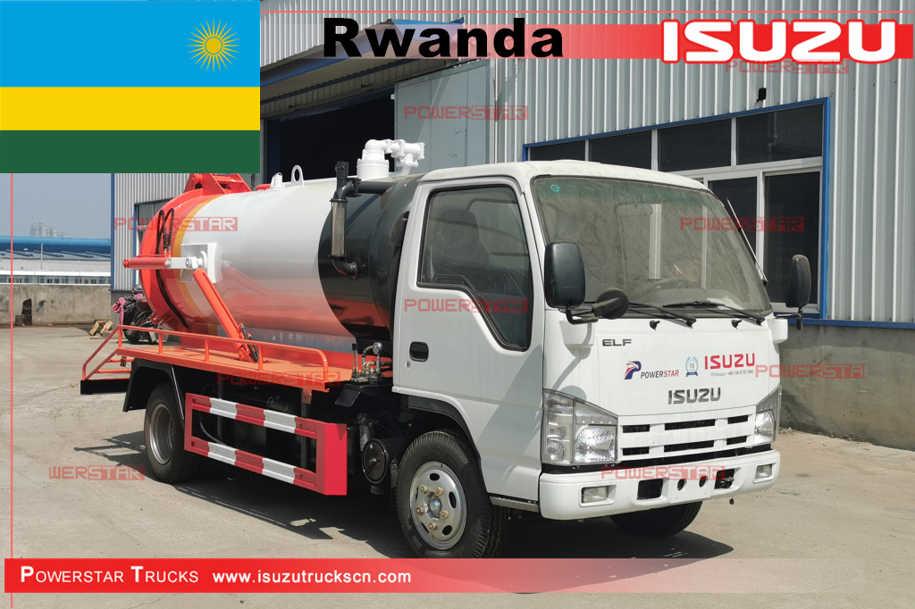 Rwanda - Camion-citerne à vide ISUZU 4,000L Camion mobile d'aspiration des eaux usées
